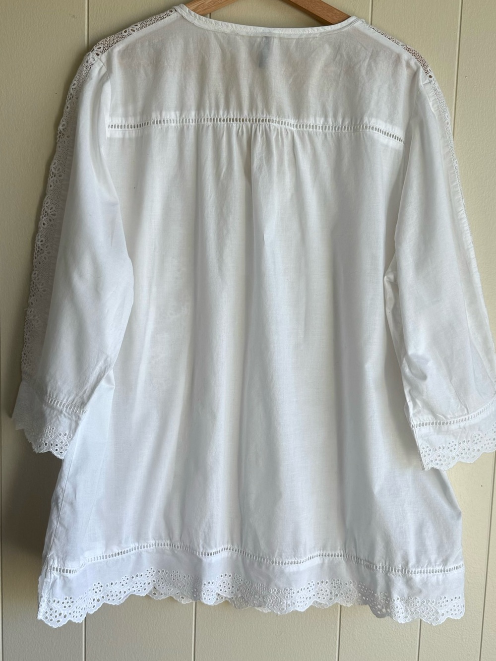 NYDJ White Cotton Lace Eyelet Peasant Blouse Tunic 1X Boho - Picture 6 of 13